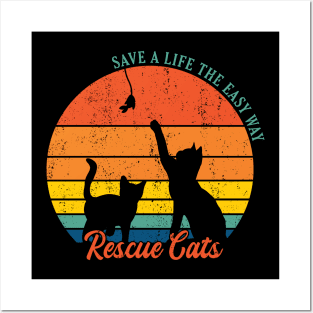 Retro Circle Rescue Cats Posters and Art